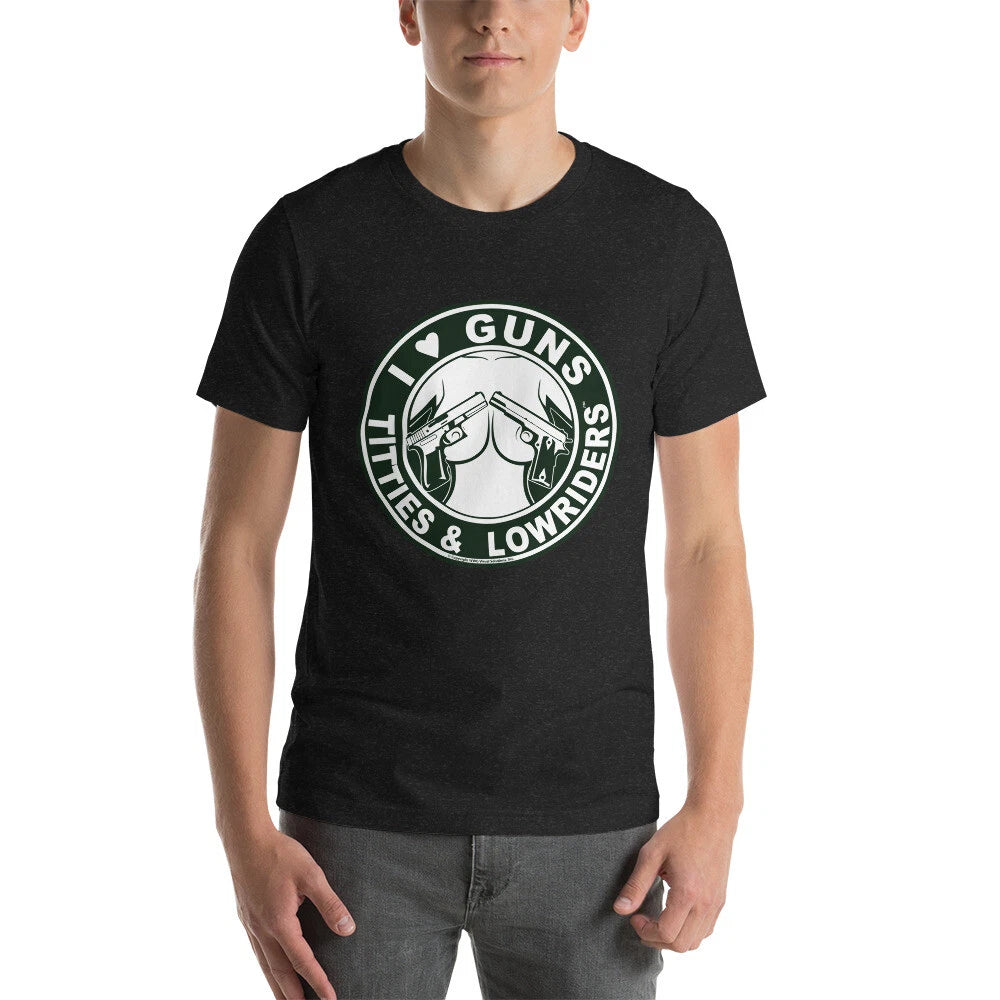 I Love Guns Titties & Lowriders T-Shirt, America, Unique, Vintage, Fun