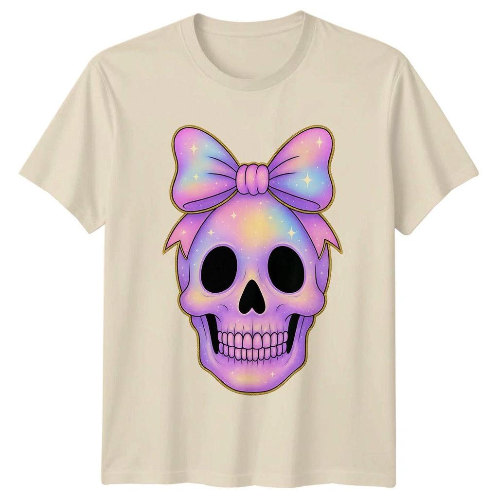 Womens T-Shirt Pastel Goth Skull Bow Christmas Gift For Her