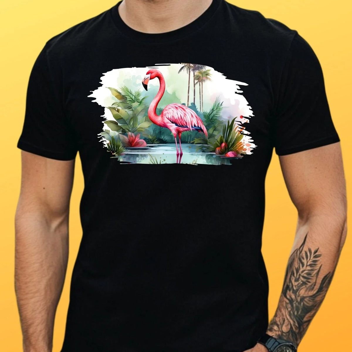 Mens Flamingo Motif Cotton T-Shirt Size XS to 5XL