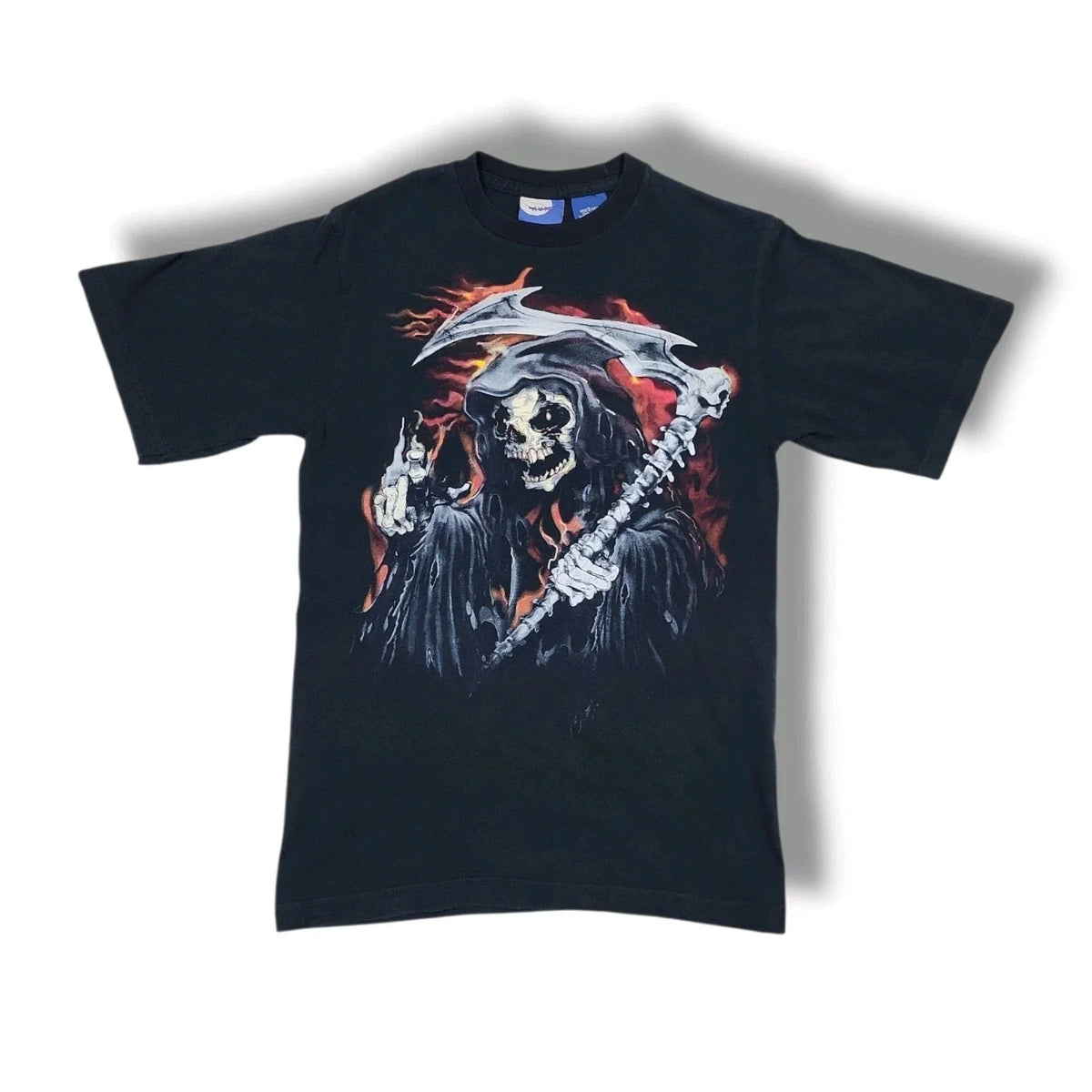Vintage Greensource Grim Reaper Skull Black T-Shirt Crewneck Size Small