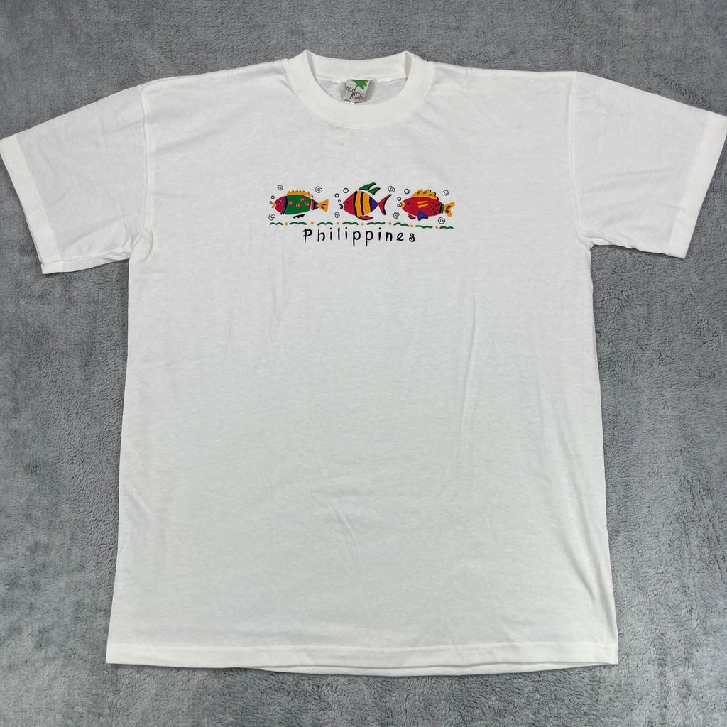Philippines Tourist T-Shirt Mens Small White Graphic Print Fish