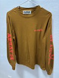 Brown Stylish Playboy By PacSun Logo Long Sleeve Streetwear T Shirt Small