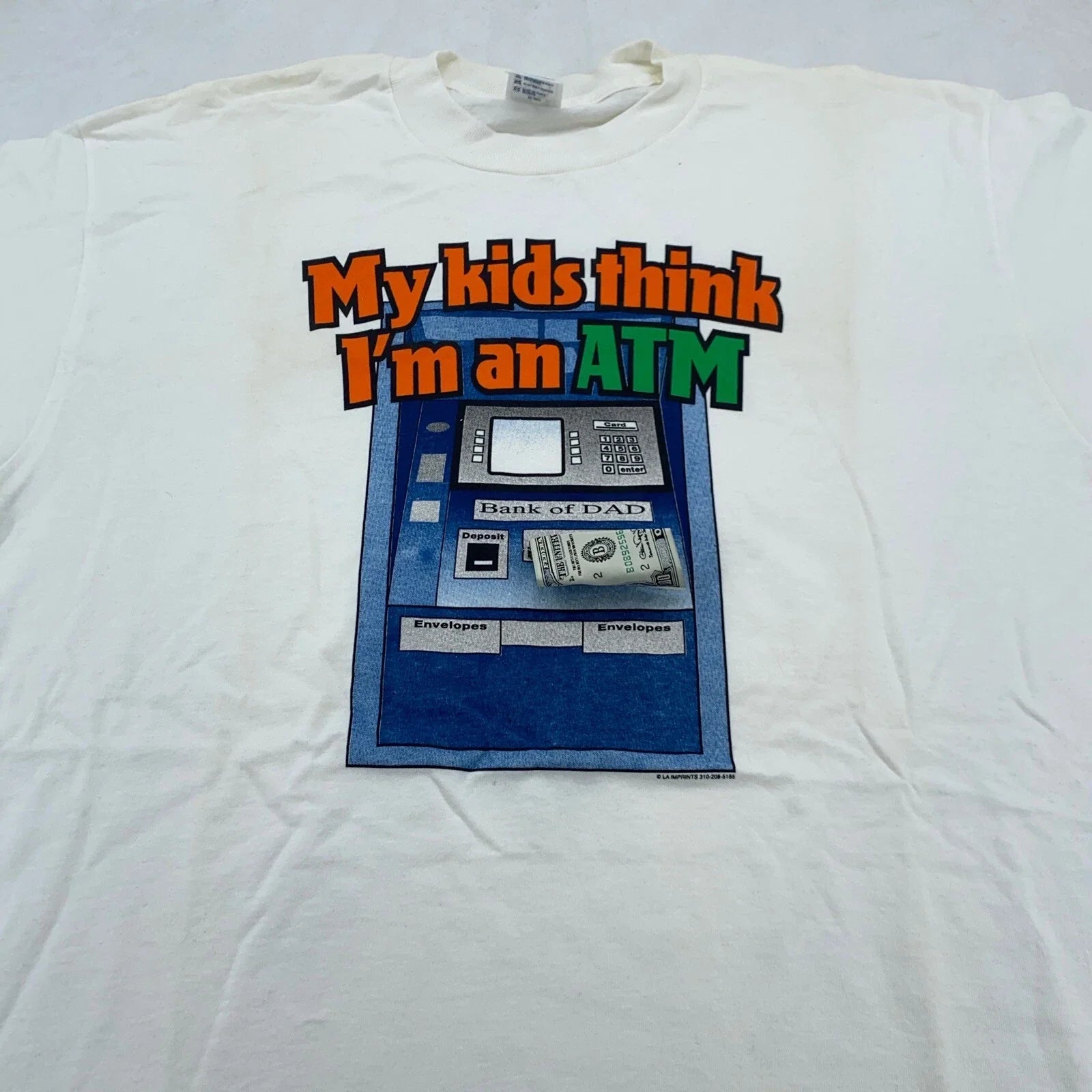 3D MONEY Vtg 90s MY KIDS THINK I'M AN ATM DAD T-Shirt XL funny joke costume