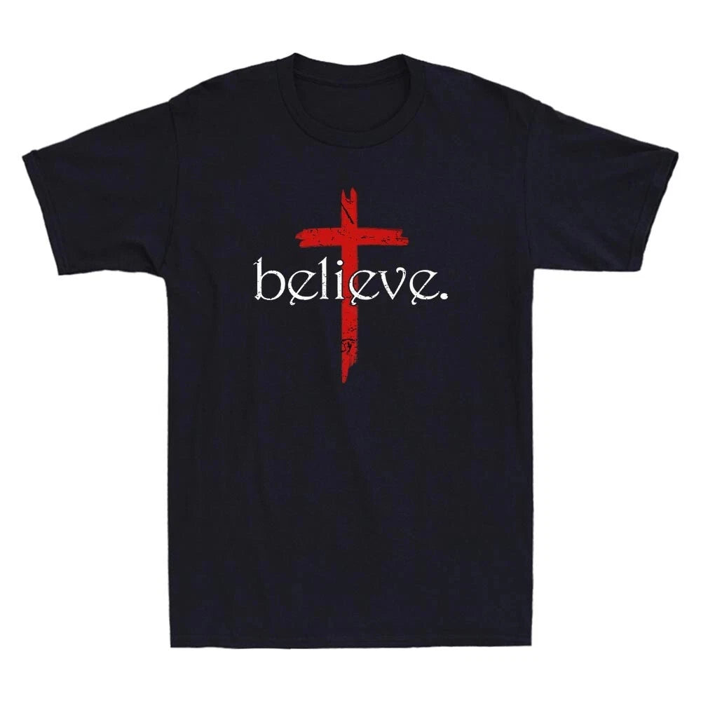 Believe In Cross Jesus Christ Christian Sayings Bible Faith God Vintage T-Shirt