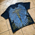 Y2K Grunge Style Wings and Cross Tribal Graphic Shirt Size XLRG Men's