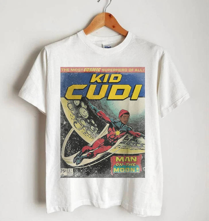 Kid Cudi Man on the Moon White Graphic Tee - Trendy Music Fan T-Shirt