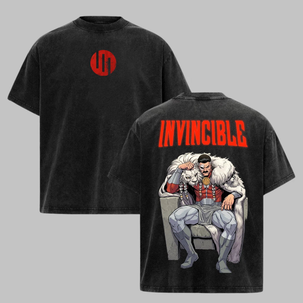 Invincible Omni Man Acid Washed T-Shirt Heavyweight Cotton Comic Fan Gift