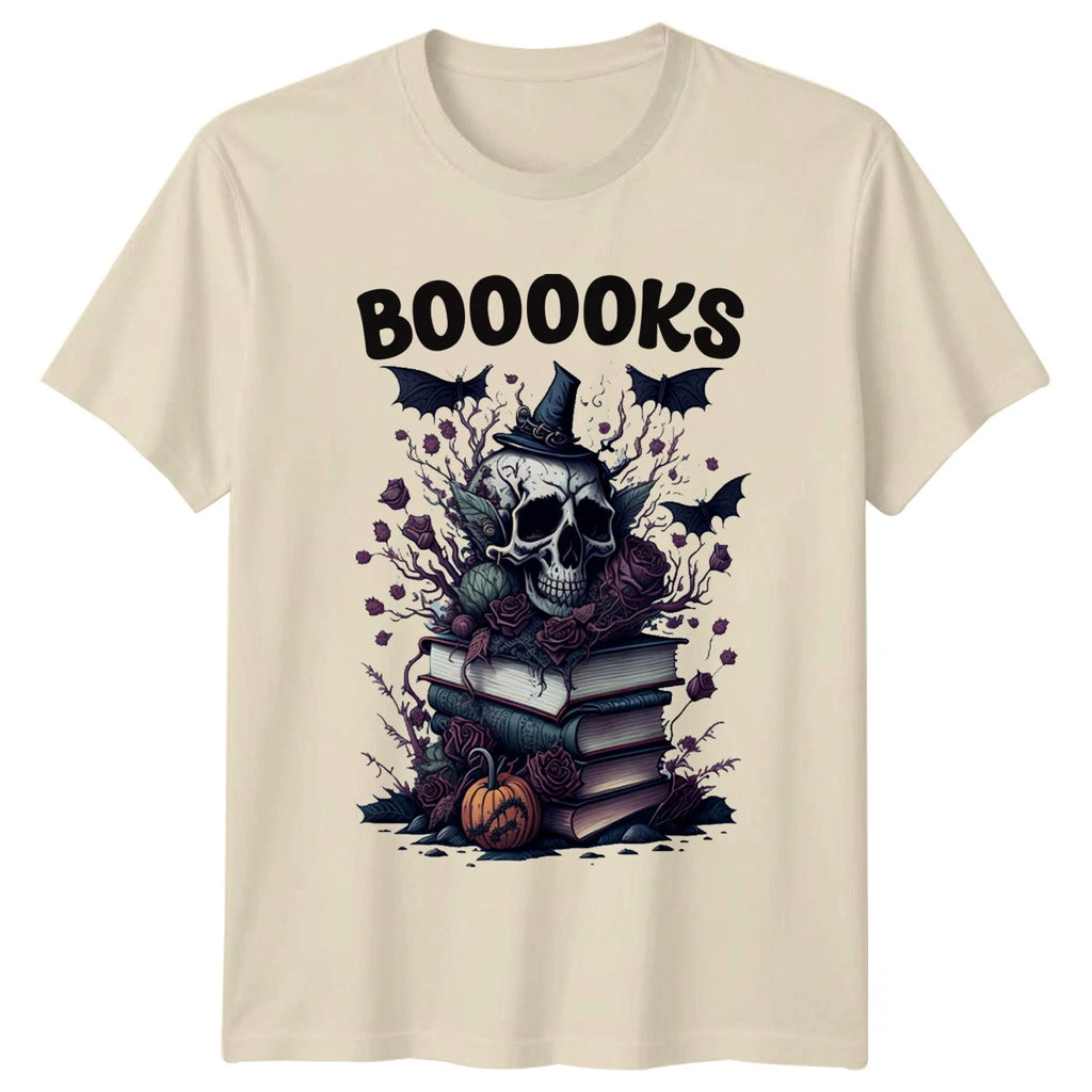Booooks T-Shirt Gothic Books Reading Halloween Gift For Him And Her