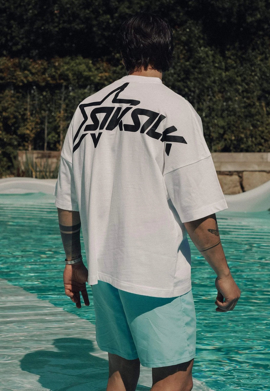 SikSilk Men's Short Sleeved Oversized Fit Graphic T-Shirt Tee White