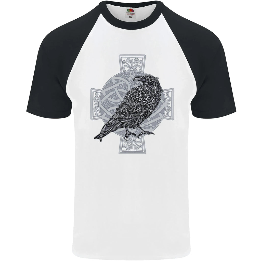 Odin Celtic Raven Viking Tattoo Cross Runic Mens S/S Baseball T-Shirt