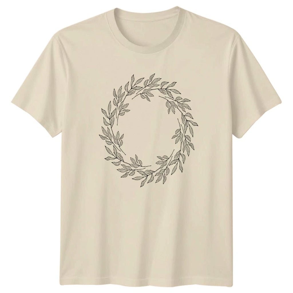Aesthetic Line Art Botanical Foliage Wreath T-Shirt Minimalist Nature Art