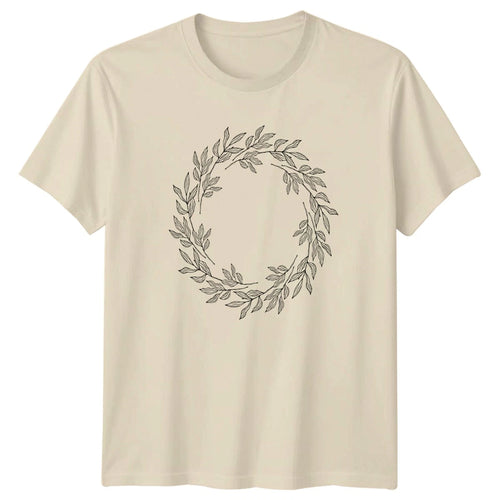 Aesthetic Line Art Botanical Foliage Wreath T-Shirt Minimalist Nature Art