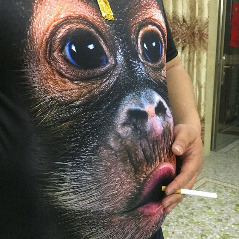 Men T-shirt Short Sleeve 3D Print Orangutan Tops Crew Neck Oversized Summer SPW