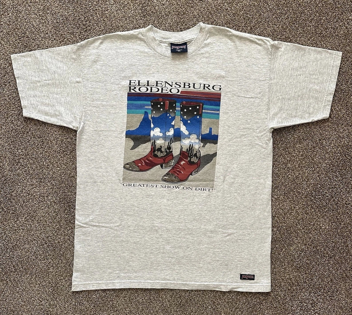 Vintage Jansport Ellensburg Rodeo Heather Gray Cowboy Boot T-Shirt XL USA MADE