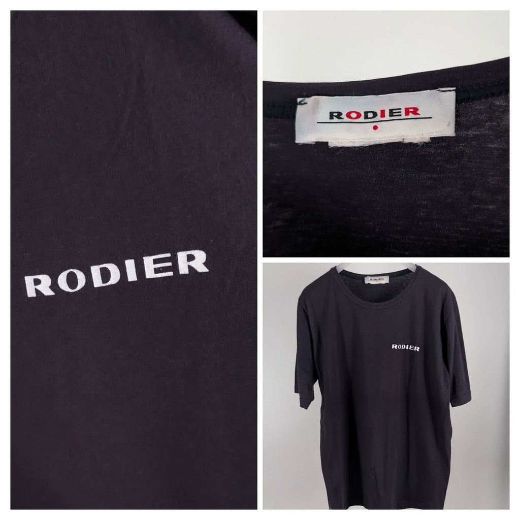 Vintage Rodier Paris Logo T-Shirt Black France Cotton 90s Minimalist Large