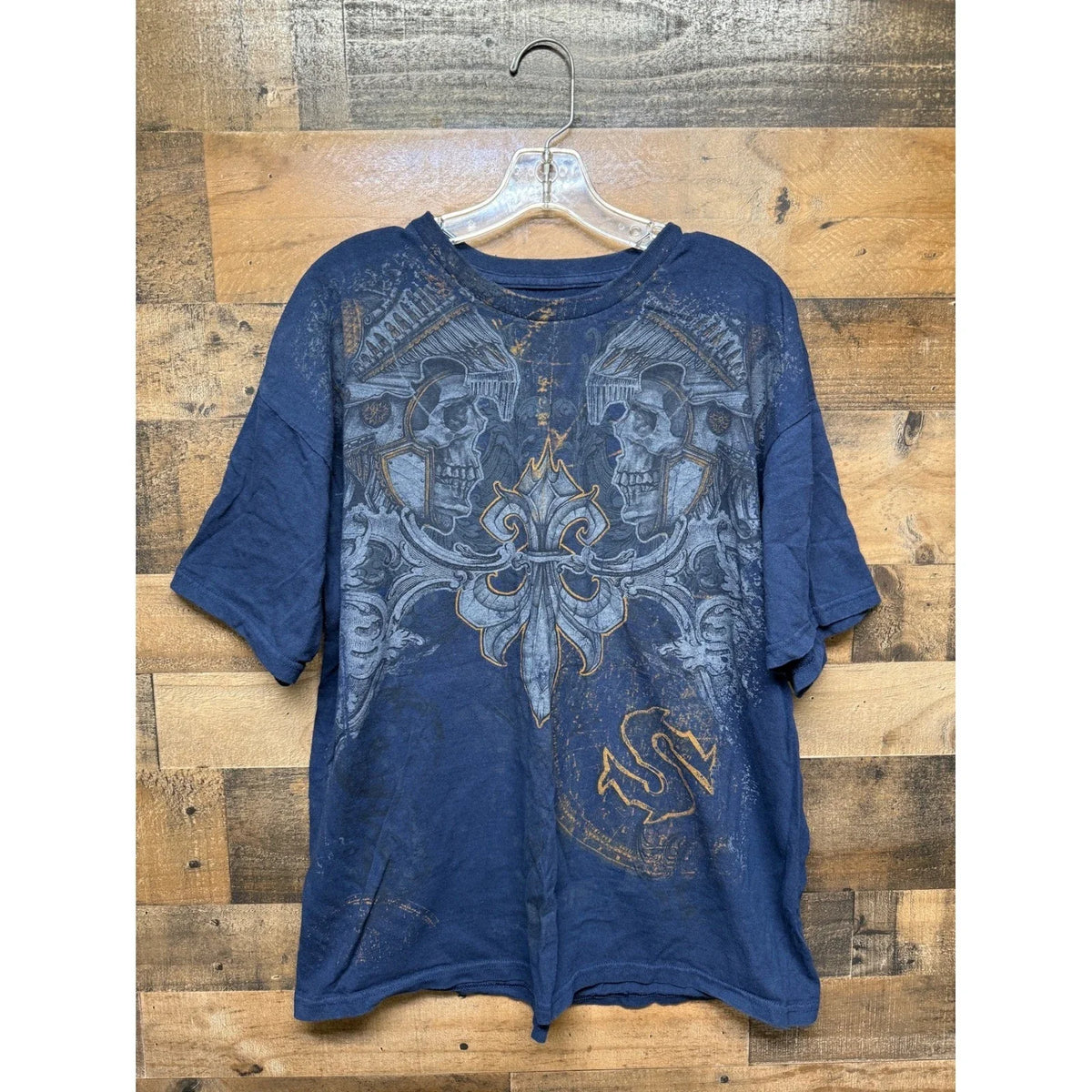 Sinister Brand Skull Graphic T Shirt Men's X Large Blue Cotton