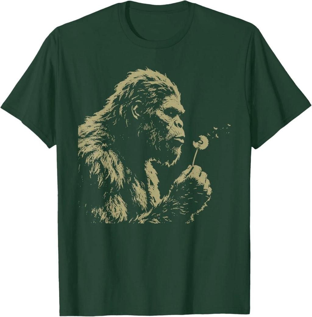 Blowing Wishes Funny Bigfoot Blowing Dandelion Vintage Art T-Shirt