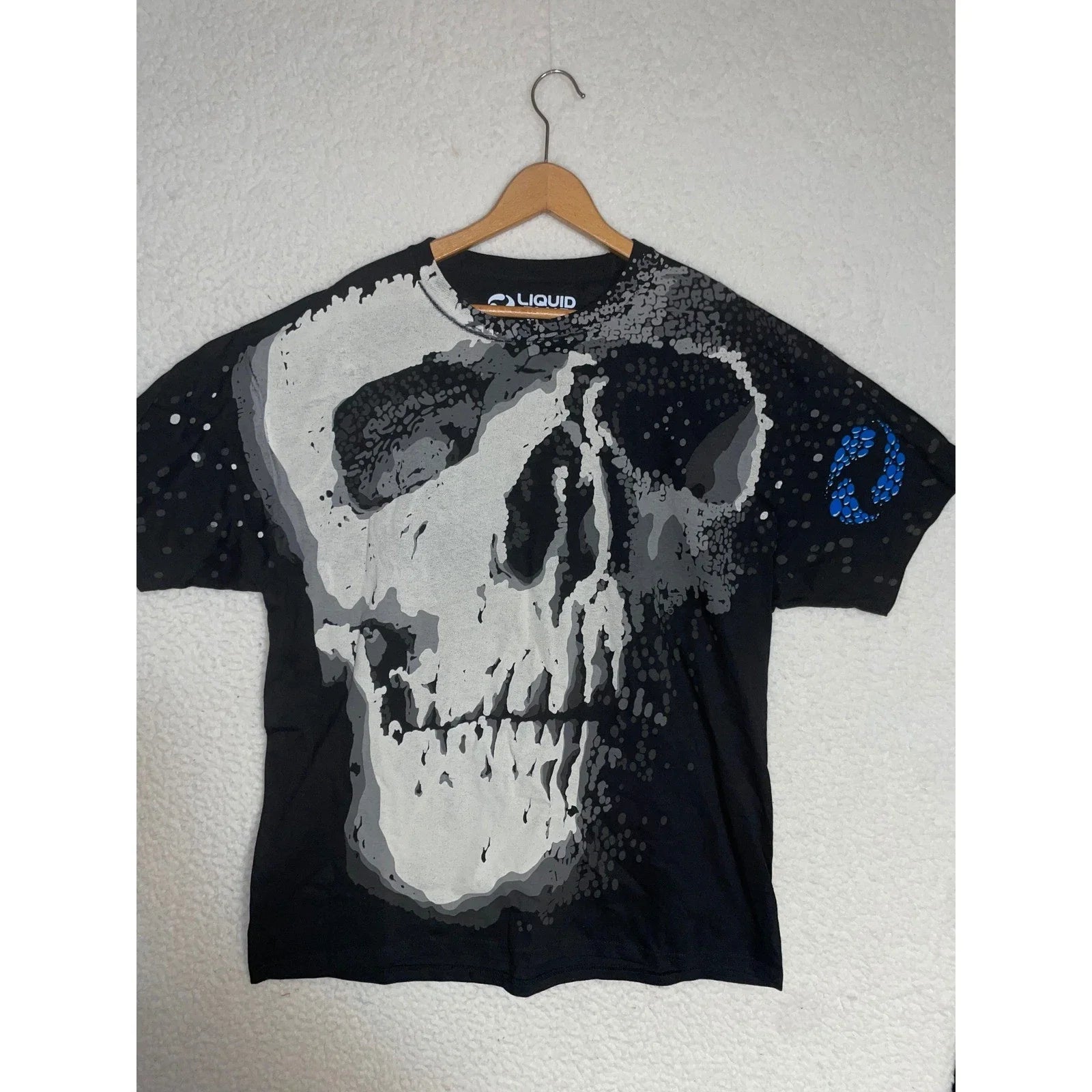 Liquid Blue Skull Skeleton Graphic TShirt Mens XL Black aop Travis Scott destroy
