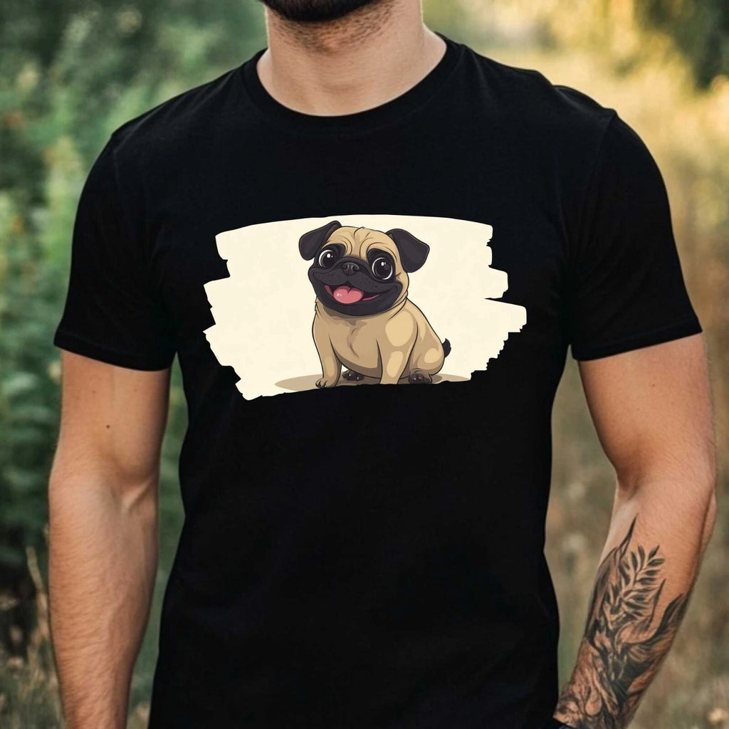 Mens Happy Pug Motif Cotton T-Shirt Size XS to 5XL