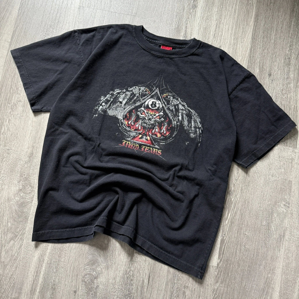 Y2K JNCO Jeans Spade 8 Ball Flame Skull Grunge Skater Tee Size XL Fits L