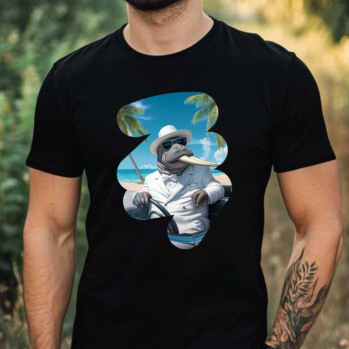 Mens Funny Walrus Motif Cotton T-Shirt Size XS to 5XL