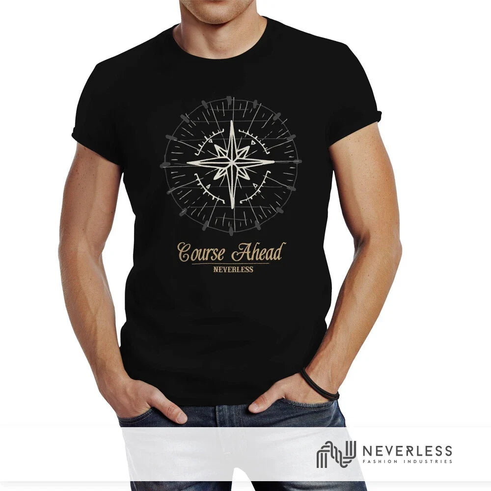 Herren T-Shirt Kompass Windrose Navigator Segeln Slim Fit Neverless®