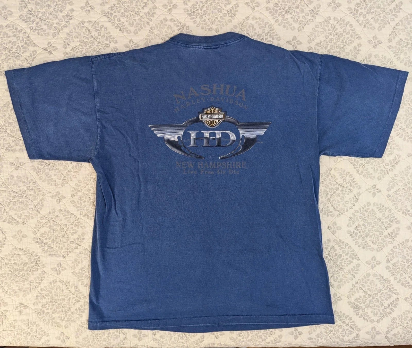 Y2K VTG Grunge USA Made Harley Davdison Mens Lrg Blue Distressed Faded Biker