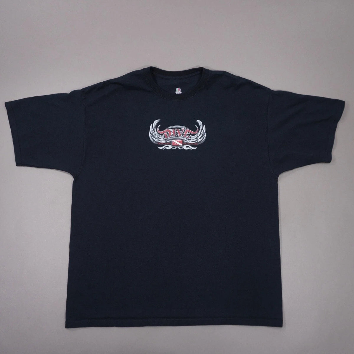 Vintage Y2K Amphibious Outfitters Dive Badge T Shirt Mens 2XL Black Cotton FOTL