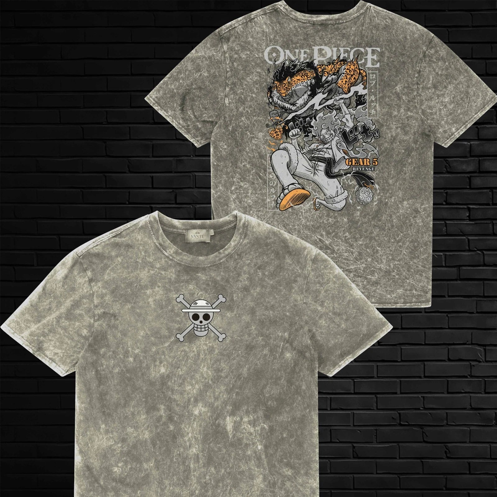 Monkey D Luffy Gear 5 Rob Lucci Acid Wash Graphic Tee Shirt Streetwear Top