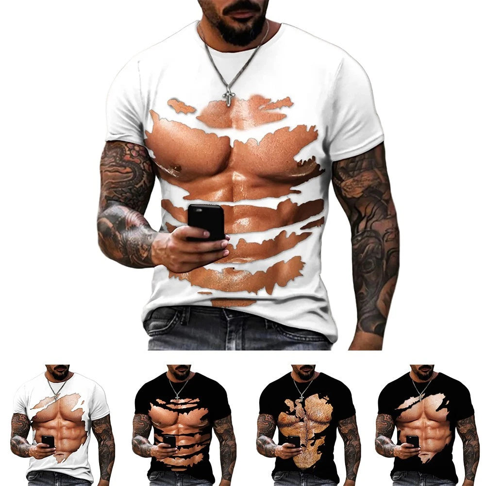 3D Printed Funny Muscle T Shirt for Men Ideal for Parties and Casual Outings