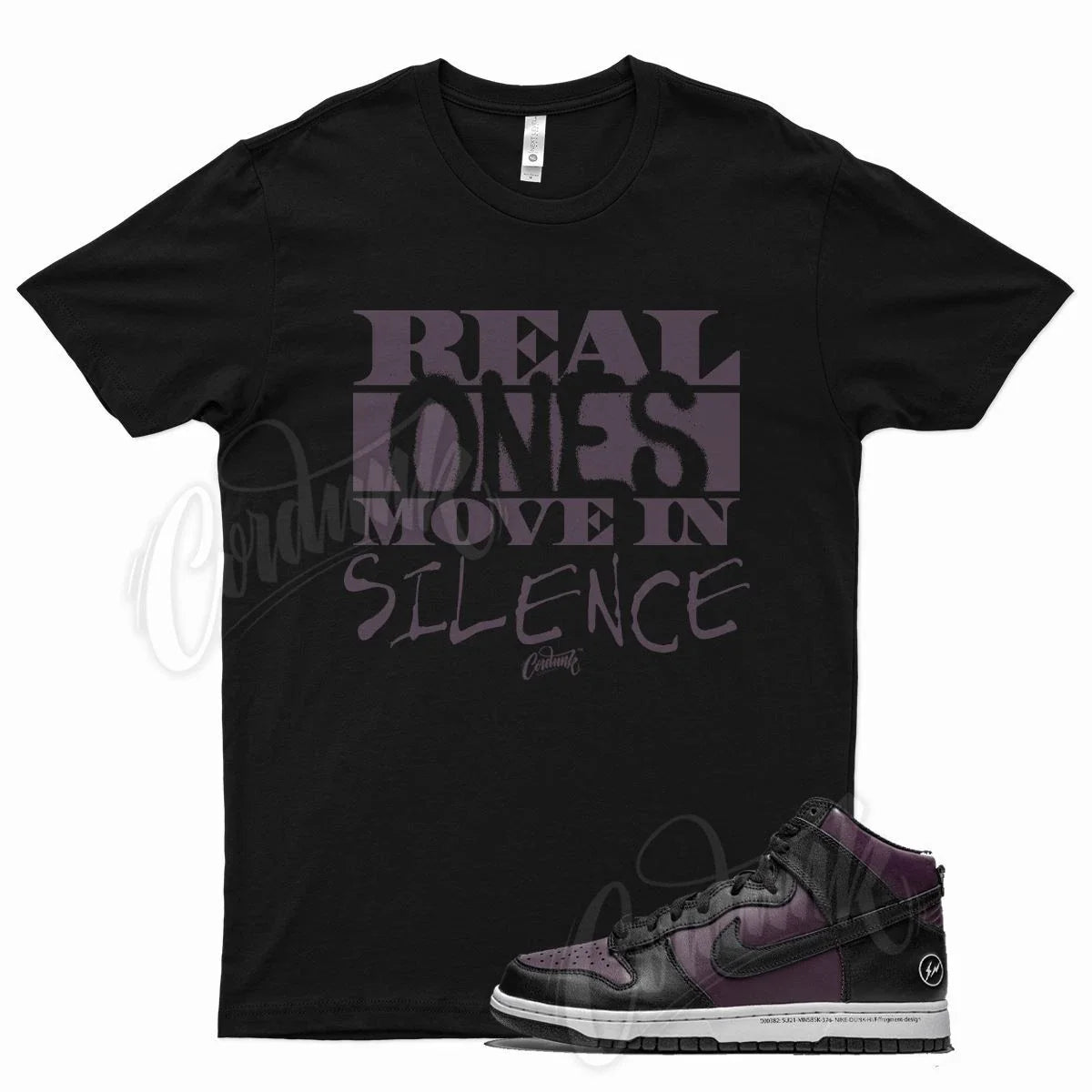 Black REAL T Shirt for Fragment x N Dunk High Beijing Wine Purple