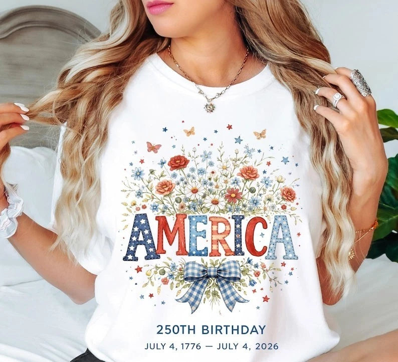Comfort Colors America 250th Birthday Shirt, 4th Of July 2026 Patriotic Floral