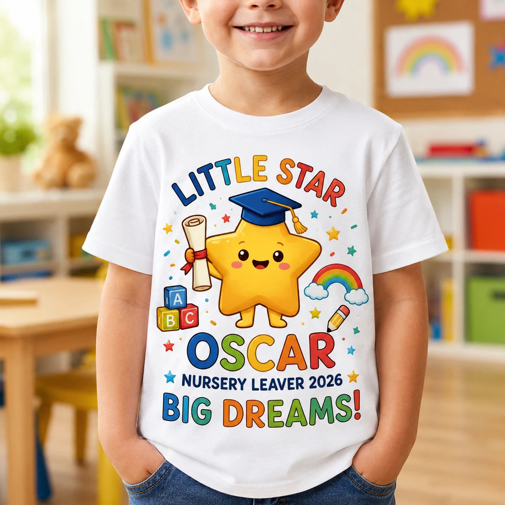 Nursery Leaver T Shirt, Personalised Kids School Graduation Gift