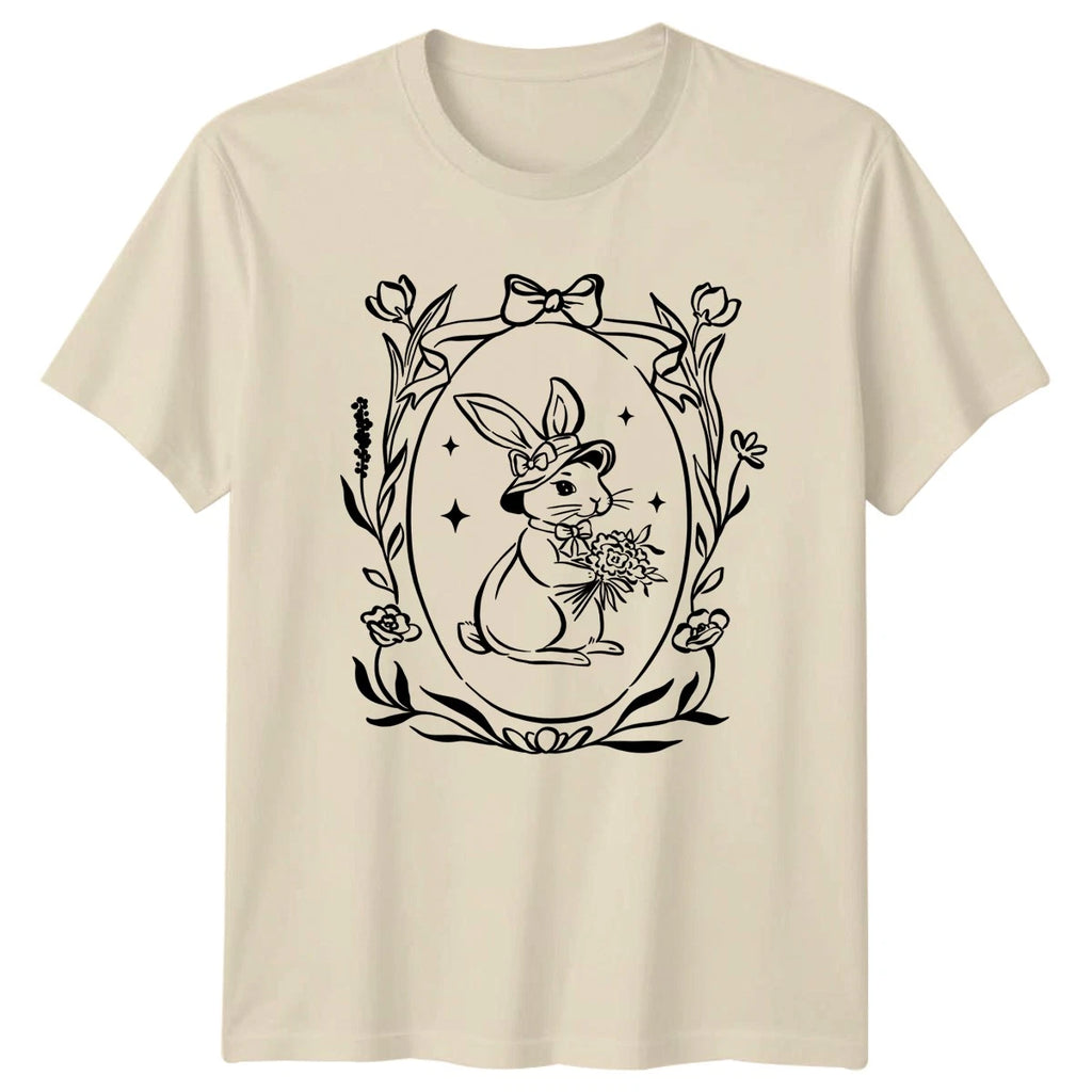 Elegant Bunny With Flowers Womens T-Shirt Rabbit Spring Easter Gift For Her