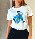 Electric Blue Cat T-Shirt Kawaii Anime Lover Monster Harajuku Style Graphic Tee
