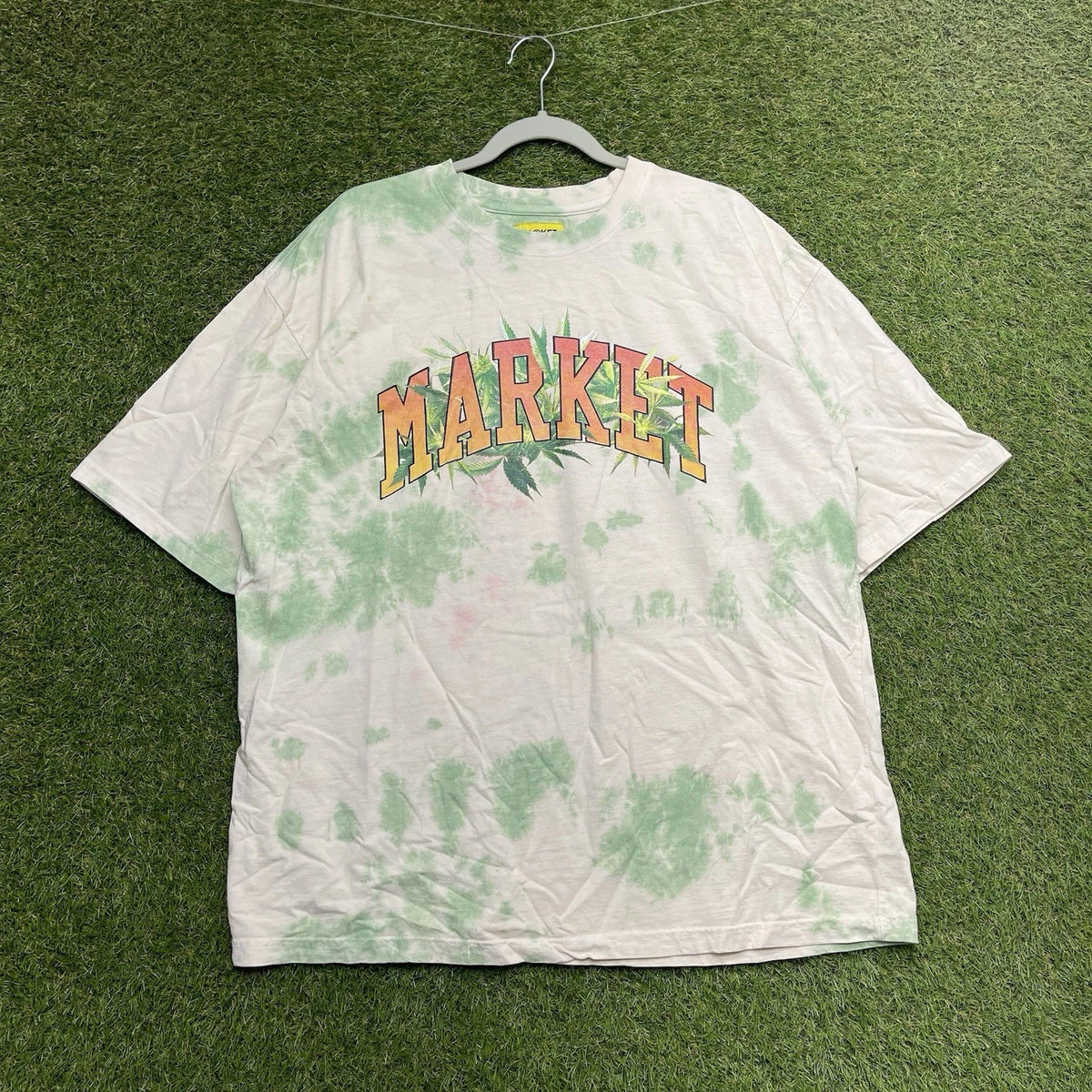 Market Shirt Mens XL Graphic Print TieDye Short Sleeve Spellout y2k Hippie Boho