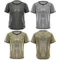 Mens Top Ultra-thin T-shirt Soft Blouse Sequin Tee Mesh Costume Halloween Club