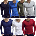 FEESHOW Men's Casual Undershirts Slim Fit V-Neck Long Sleeve T-Shirts Workout