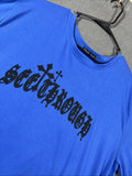 ROMWE Shirt Mens XXL 2XL Blue Cross Graphic T-Shirt Tee Gothic Y2K See Through
