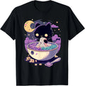 Pastel Goth Aesthetic Kawaii Creepy Cat Eating Ramen Noodles T-Shirt