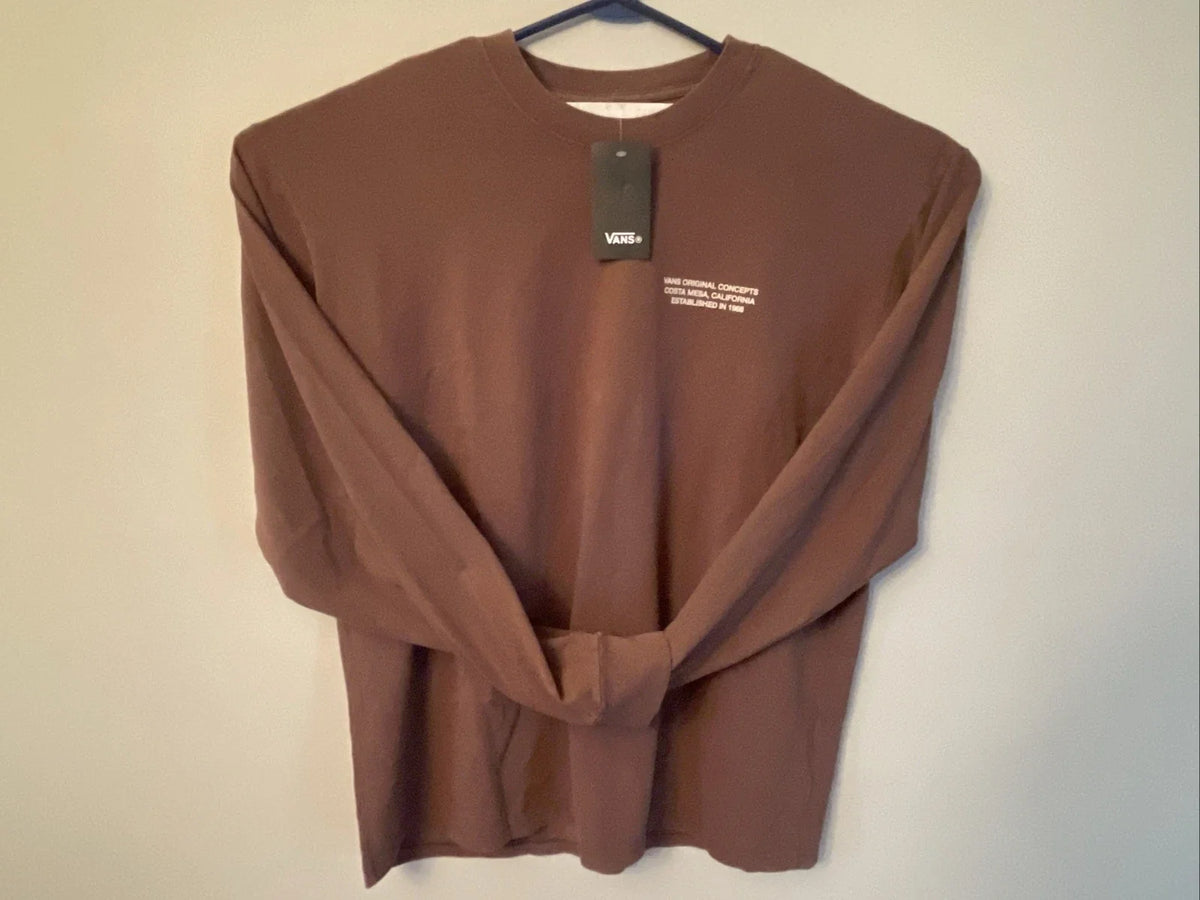 VANS Original Concepts Long Sleeve T-Shirt Brown/White Men's Size XL NEW