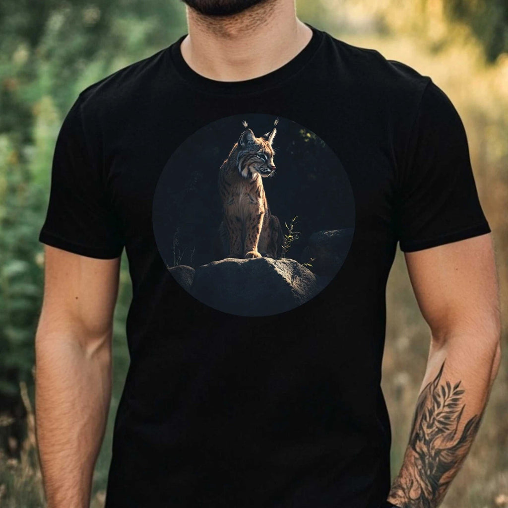 Mens Lynx In The Moonlight Motif Cotton T-Shirt Size XS to 5XL