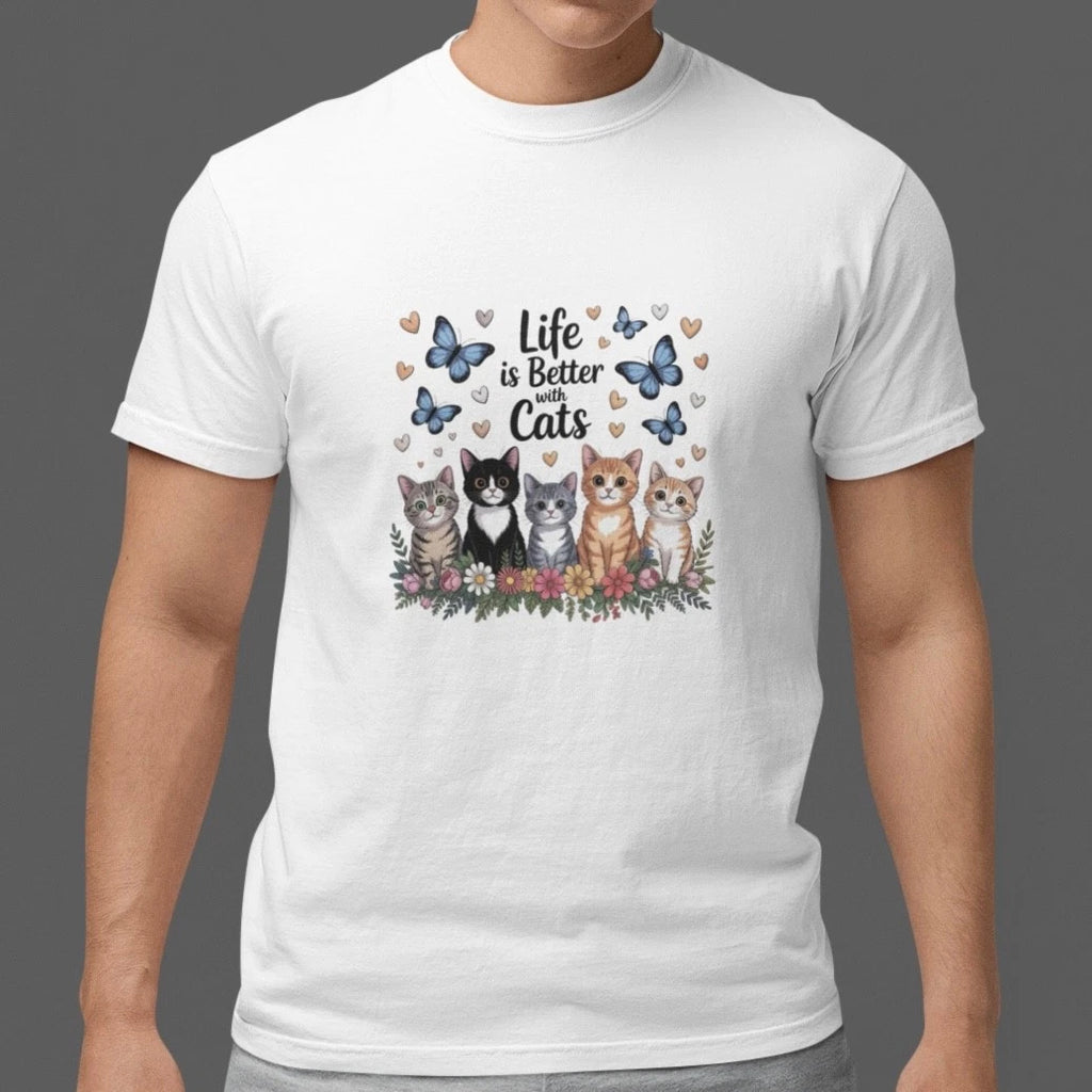 Life is Better with Cats Shirt Cute Cat Lover T-Shirt Kitten Graphic Tee Gift