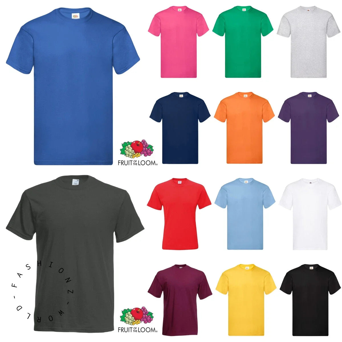 Mens Fruit Of The Loom Plain T-Shirt Cotton Short Sleeves Crew Neck Tee Top UK