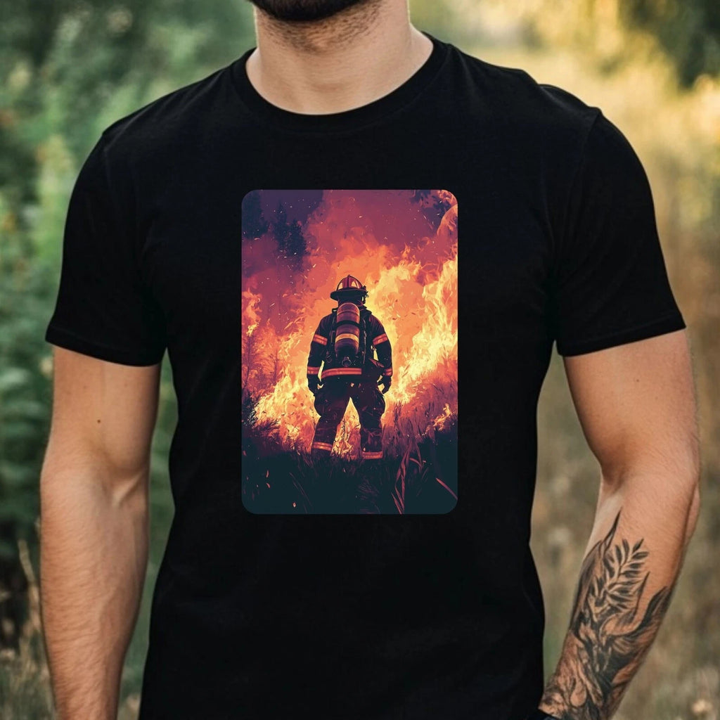 Mens Firefighter on Fire Motif Cotton T-Shirt Size XS to 5XL