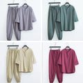 Men Cotton Linen Han Fu Summer Casual T-Shirt and Pants Outfits Sets Tang Suit