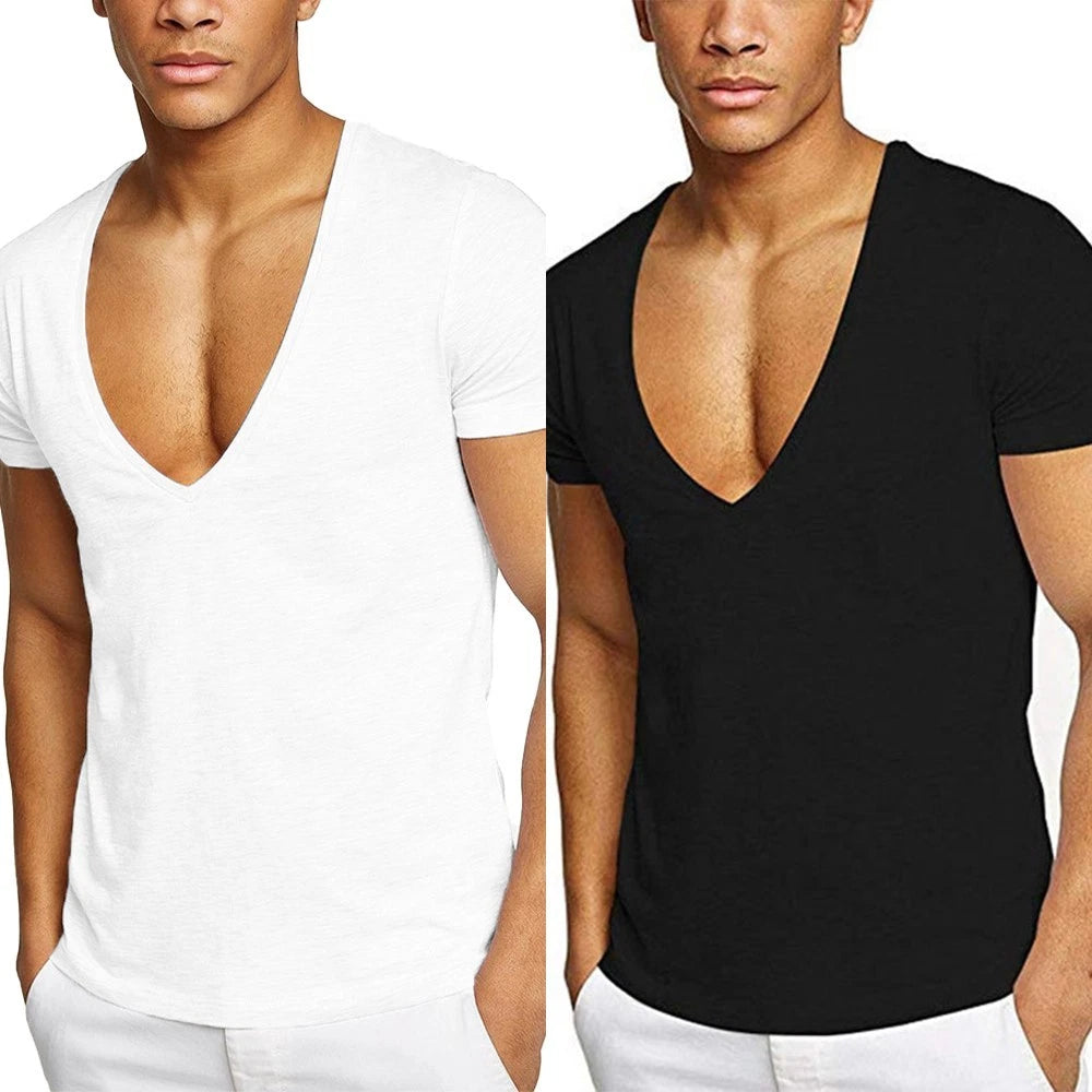Male T-Shirt V-neck Simple Soft Sports Comfortable Fashionable Fitness