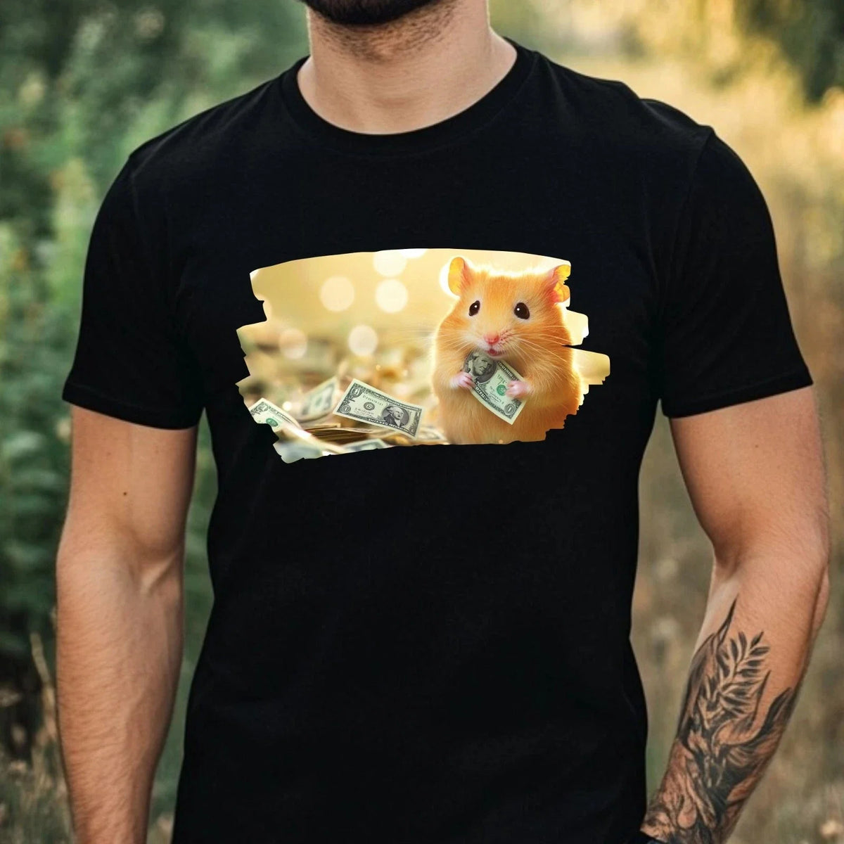 Mens Funny Hamster Money Print Cotton T-Shirt Size XS to 5XL