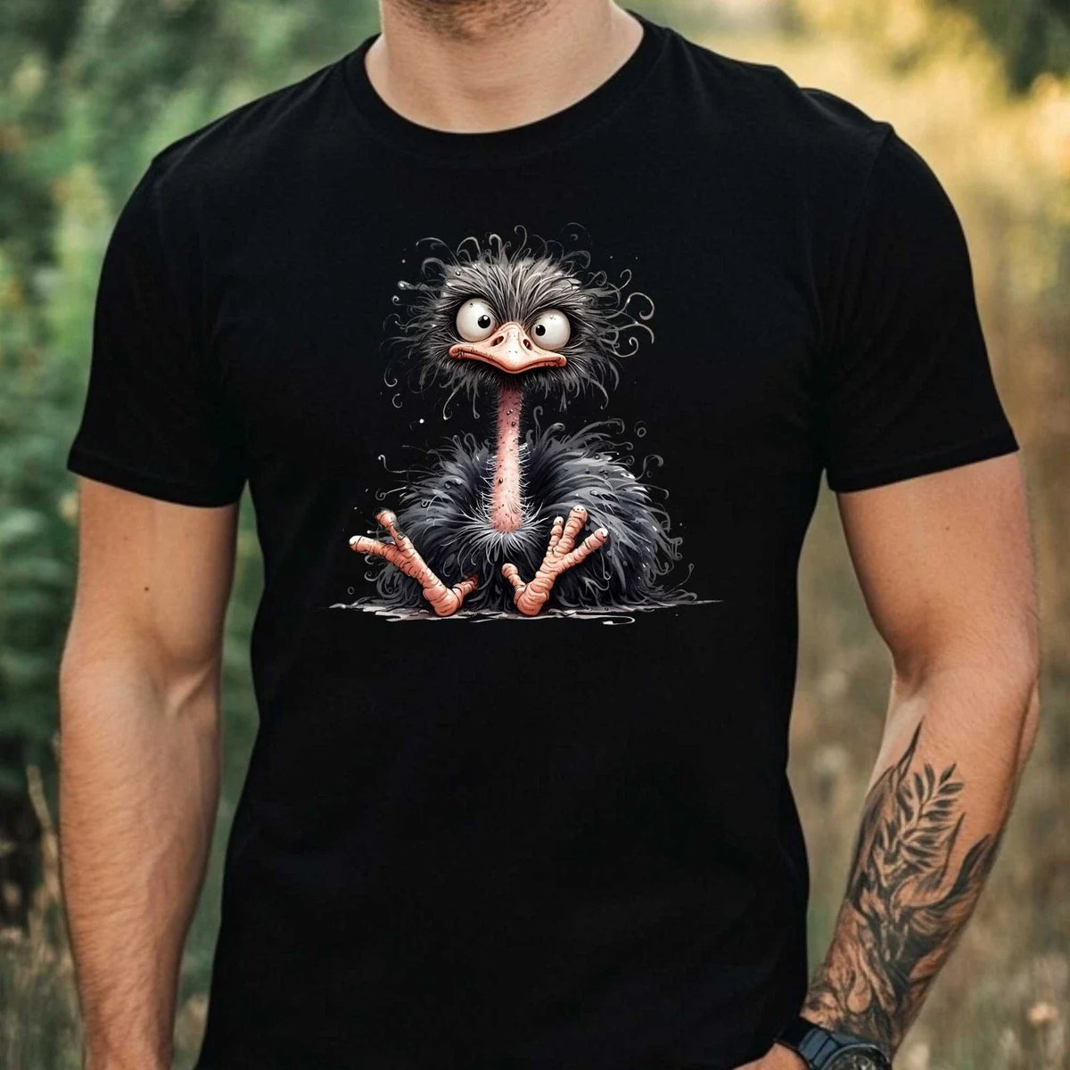 Mens Funny Ostrich Bird Print Cotton T-Shirt Size XS to 5XL