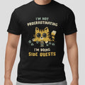 Cute Cat Side Quests Gamer Tee Funny Procrastinating RPG Dice Graphic T-Shirt
